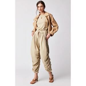 Free People mixed media tan jumpsuit - size small